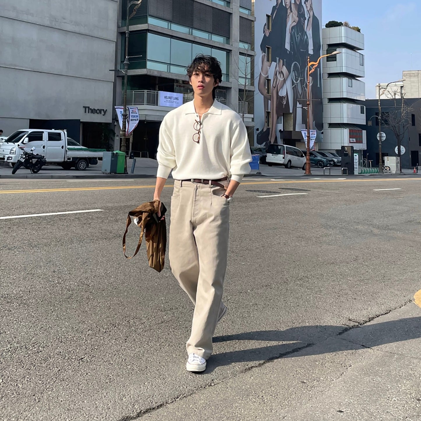 Lapel Casual White Knit