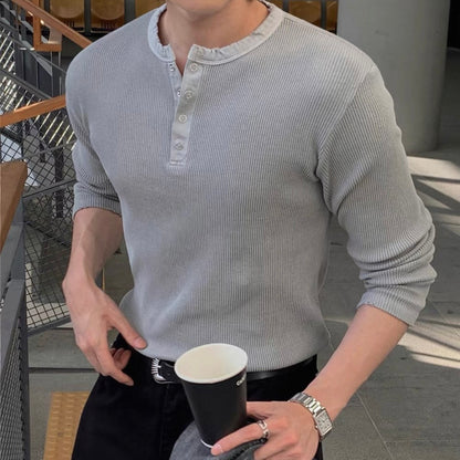 Ribbed Henley Neck Knit