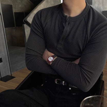 Muscle Fit Henley Neck Knit