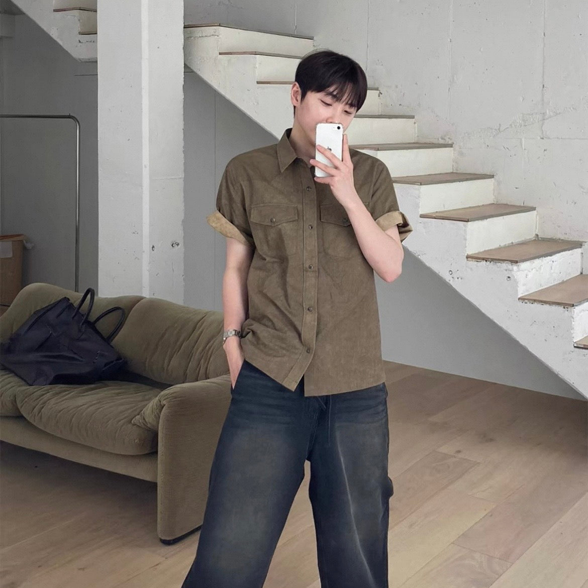 Retro Workwear Short-Sleeve Shirt