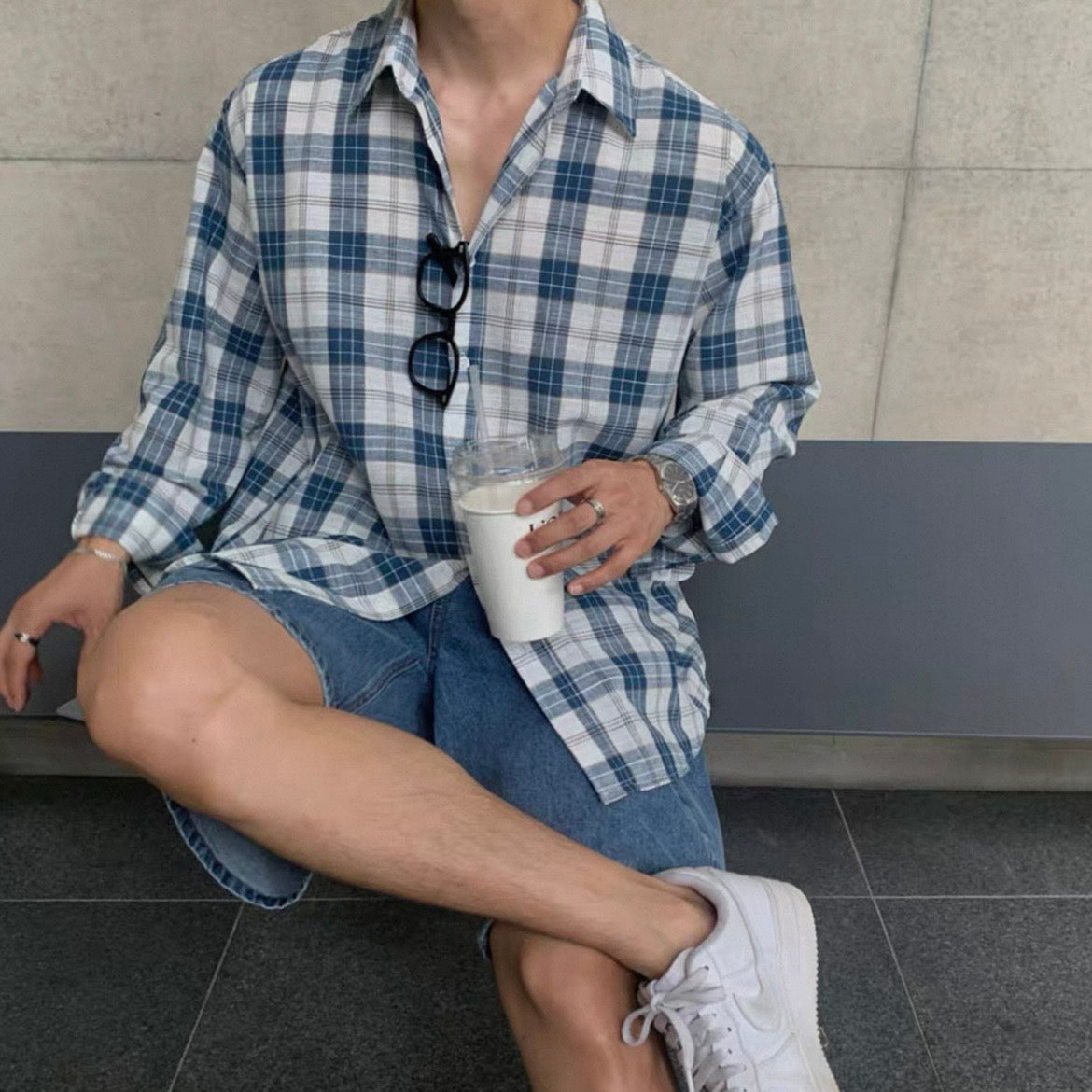 Casual Blue Plaid Shirt