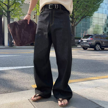 Contrast Stitch Wide Denim Pants