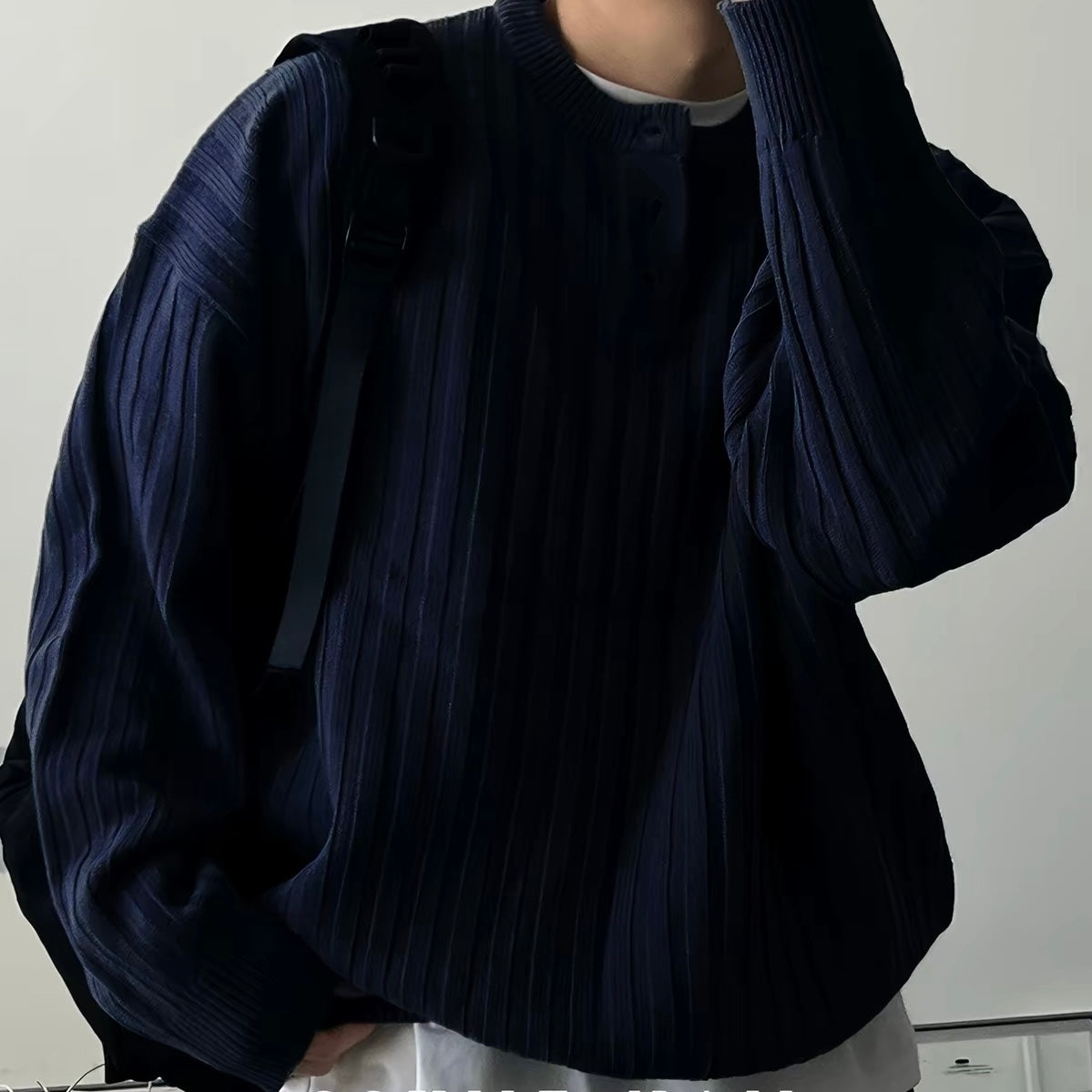 Oversized Ribbed Henley Knit Sweater