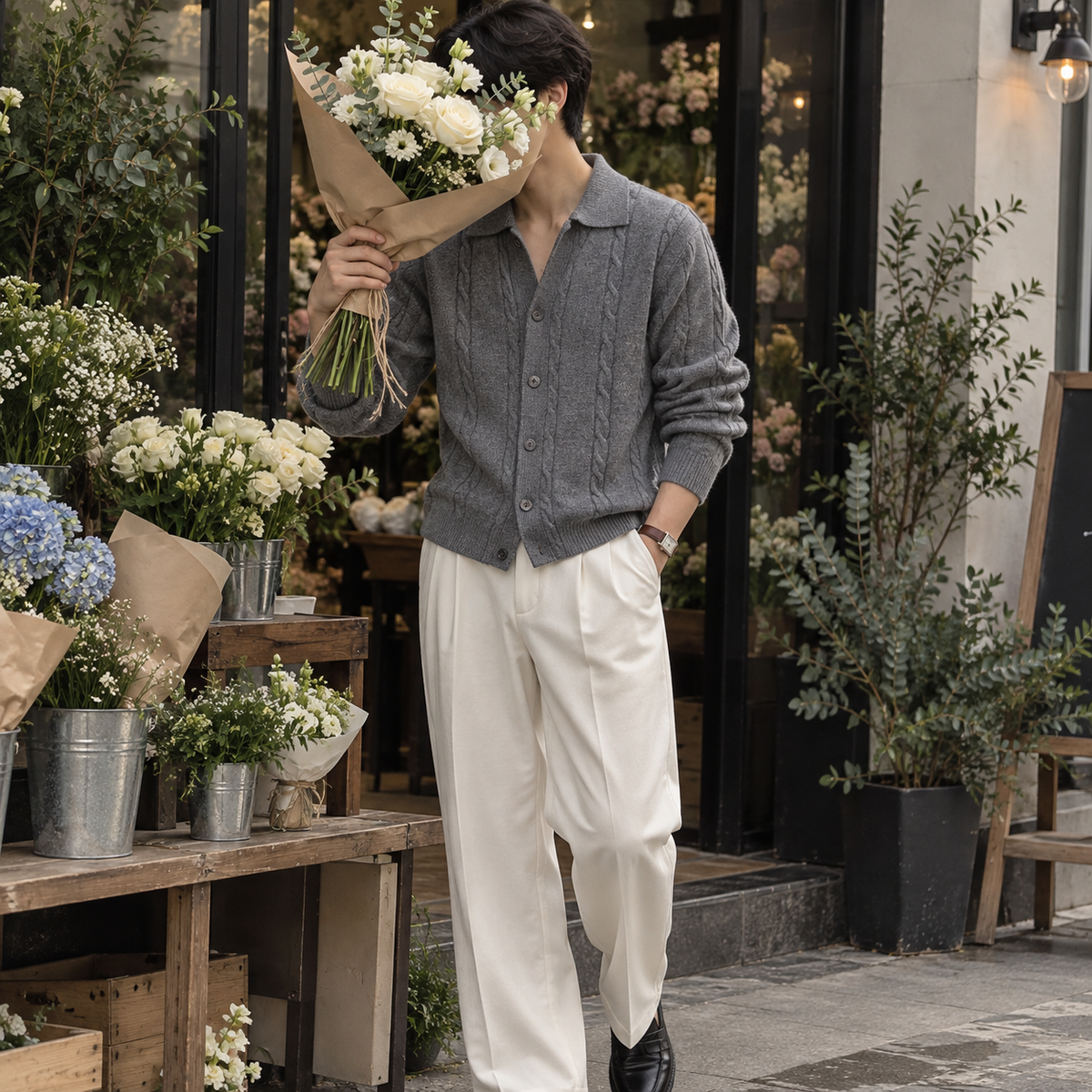 Lapel Twist Pattern Knit Sweater