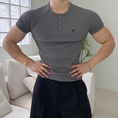 Textured Henley Short-Sleeve T-Shirt