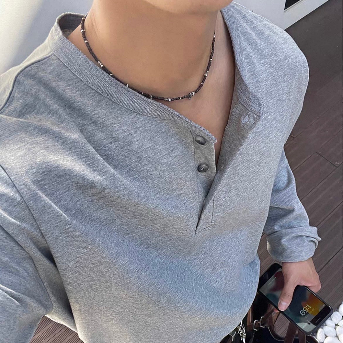 Soft Henley Neck Long Sleeve Tee