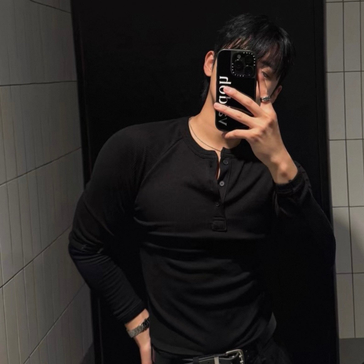 Muscle Fit Henley Neck Knit