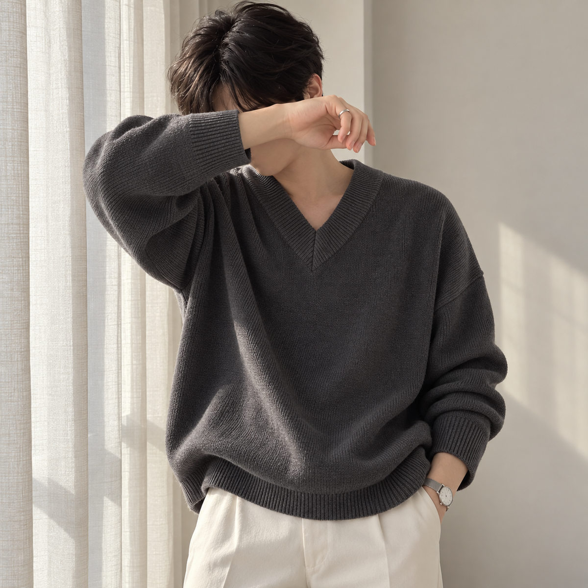 V-Neck Design Knit Sweater