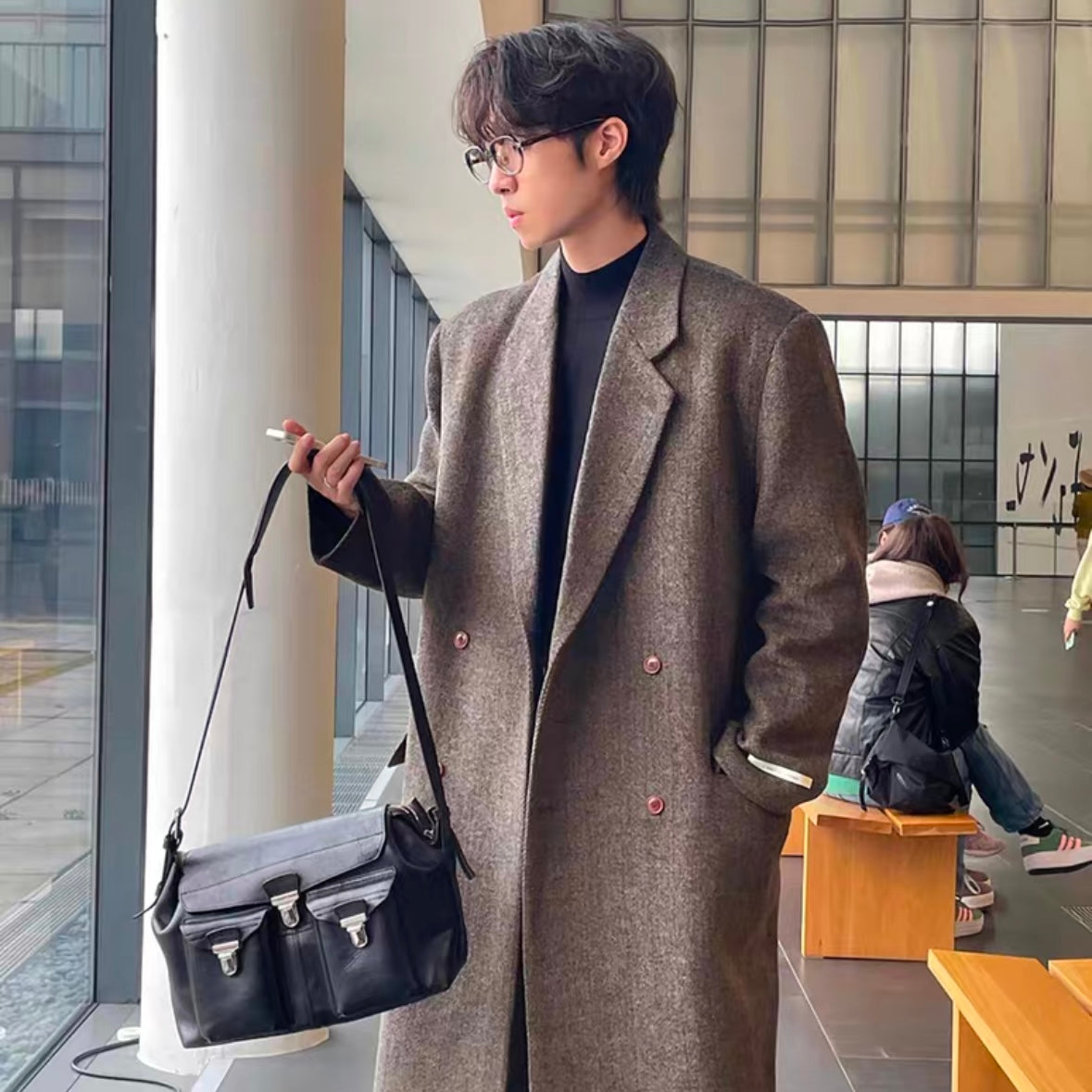 Double-breasted tweed coat