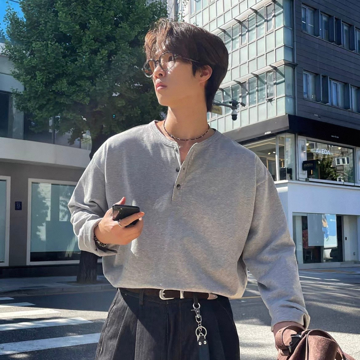 Soft Henley Neck Long Sleeve Tee