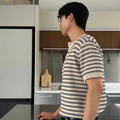Casual Striped Knit T-Shirt