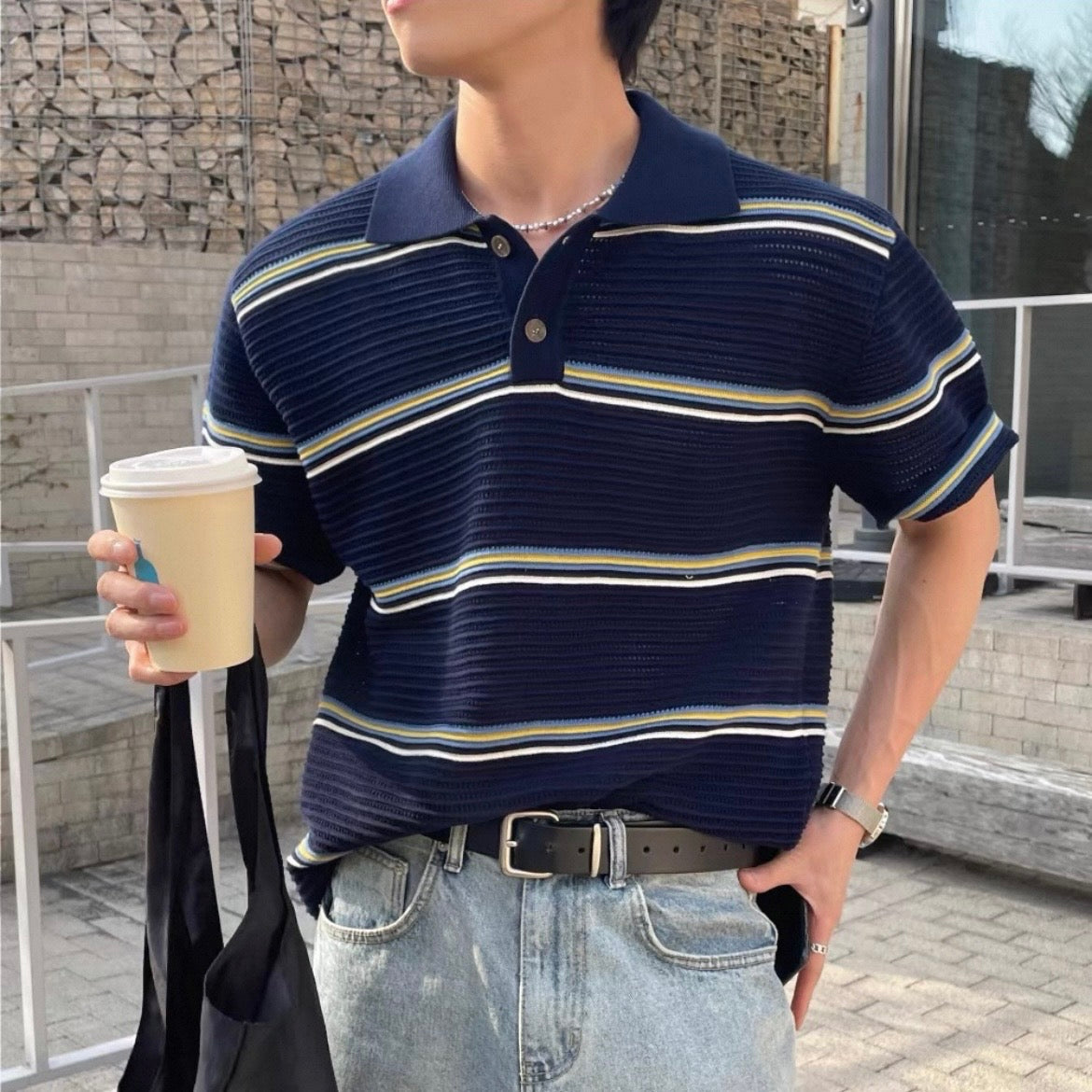Loose-Fit Color-Block Polo Shirt