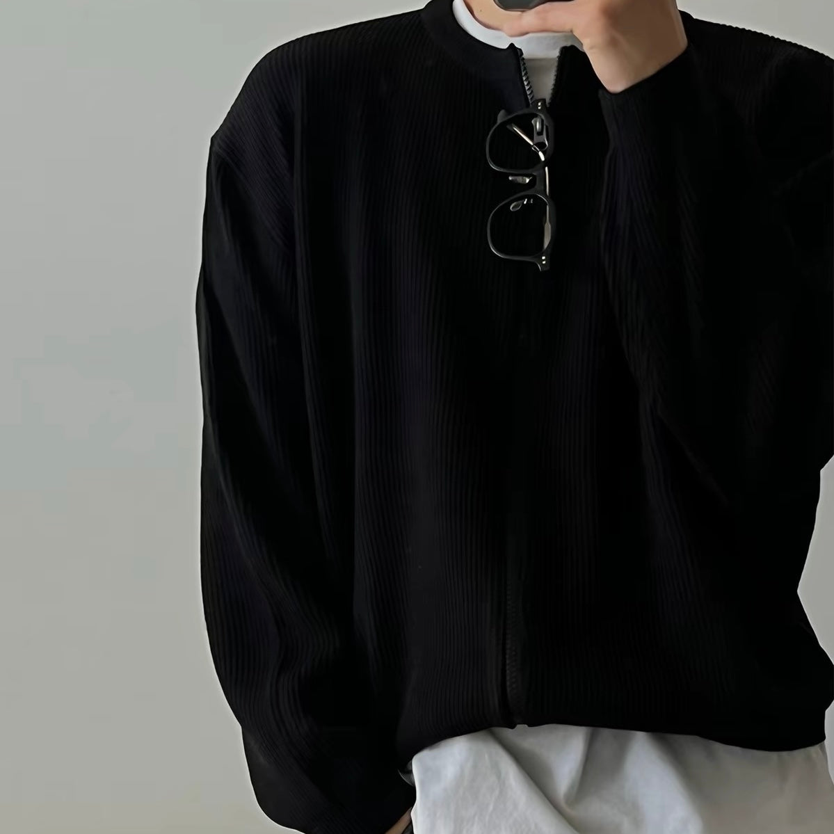 Ribbed Zip-Up Cardigan
