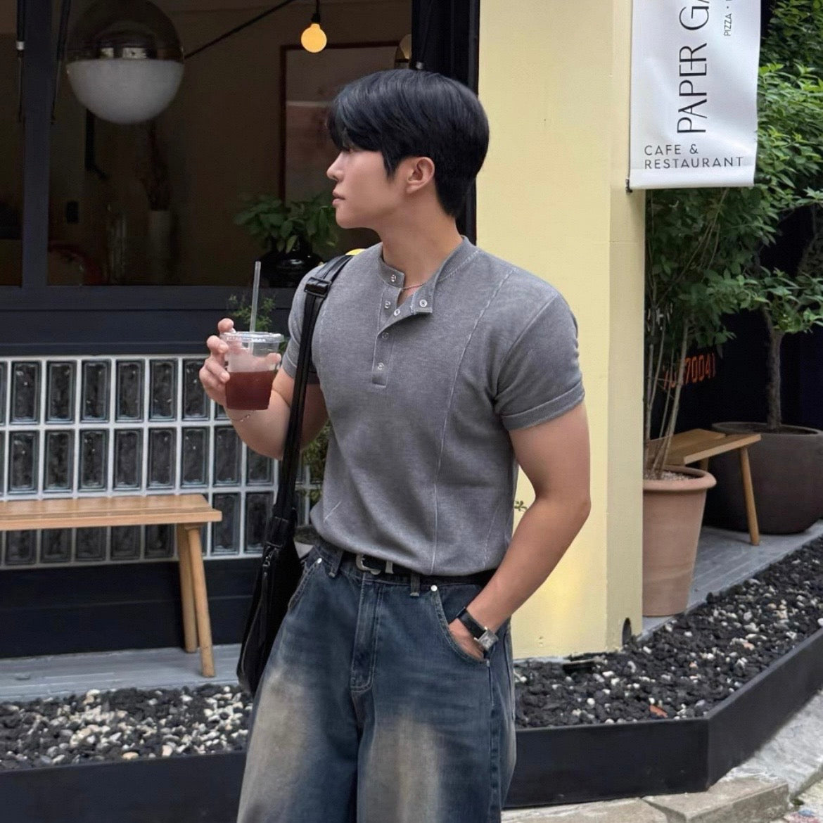 Slim Fit Half-Button T-Shirt