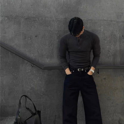 Muscle Fit Henley Neck Knit