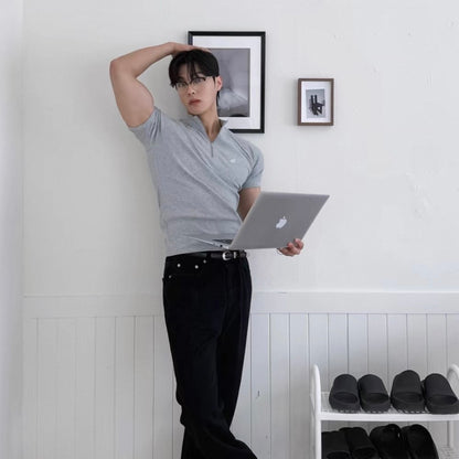 Textured Half-Zip Fitness T-Shirt
