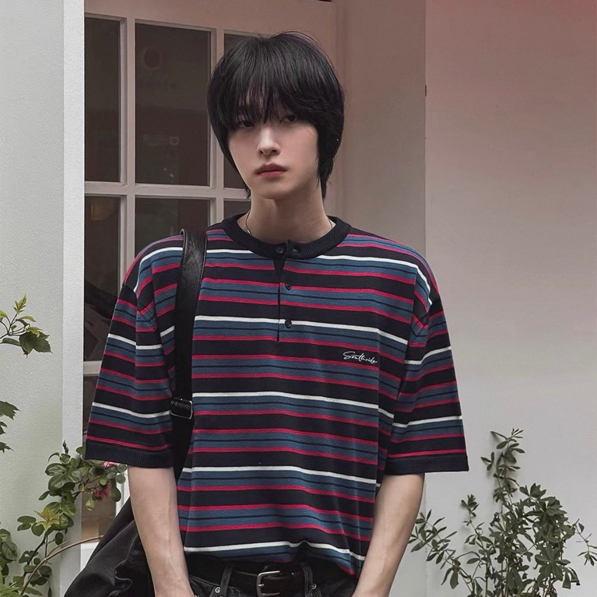 Retro Striped Henley T-Shirt