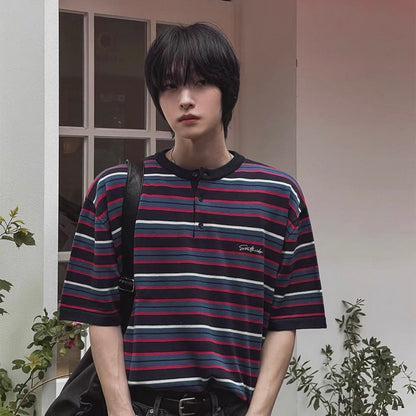 Retro Striped Henley T-Shirt