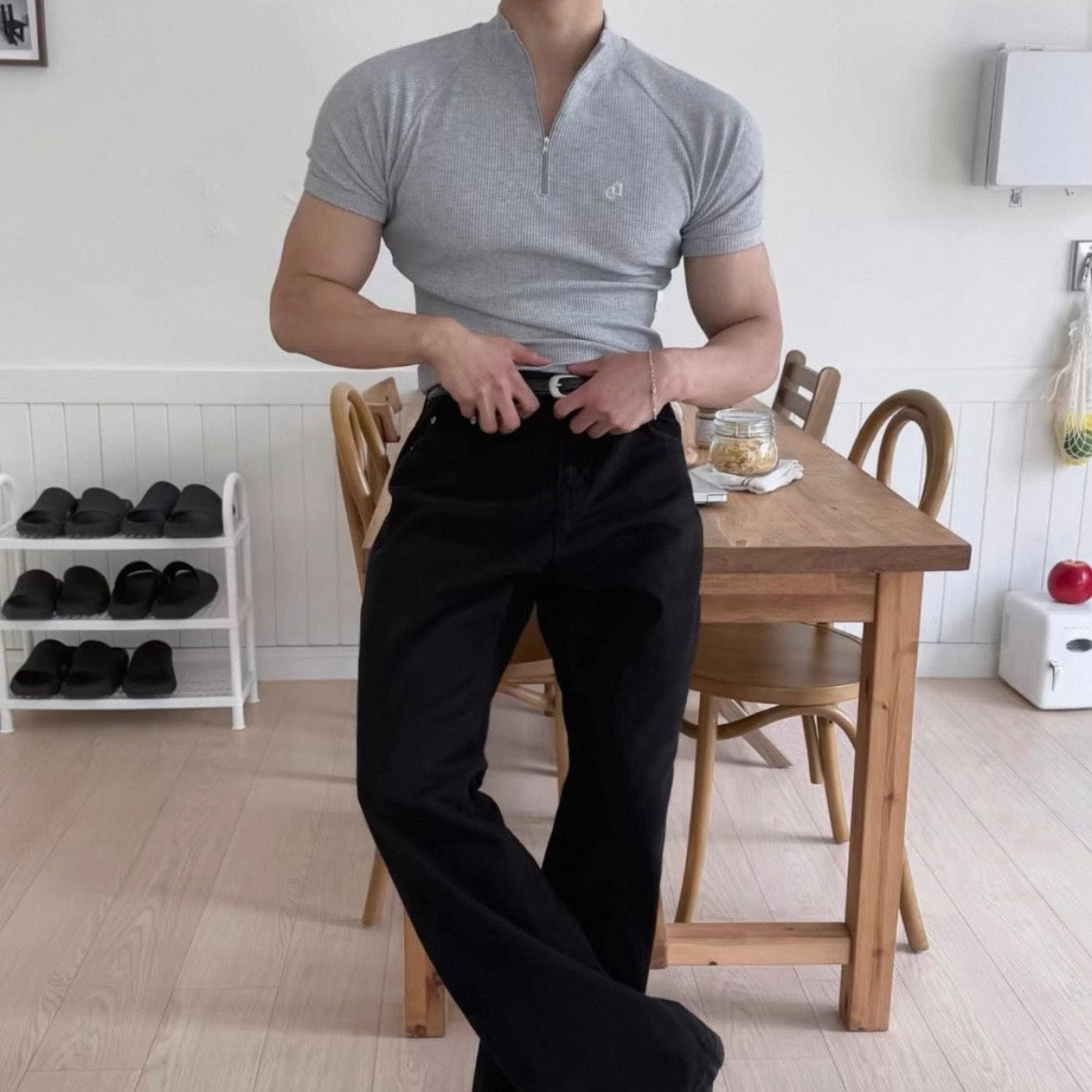 Textured Half-Zip Fitness T-Shirt