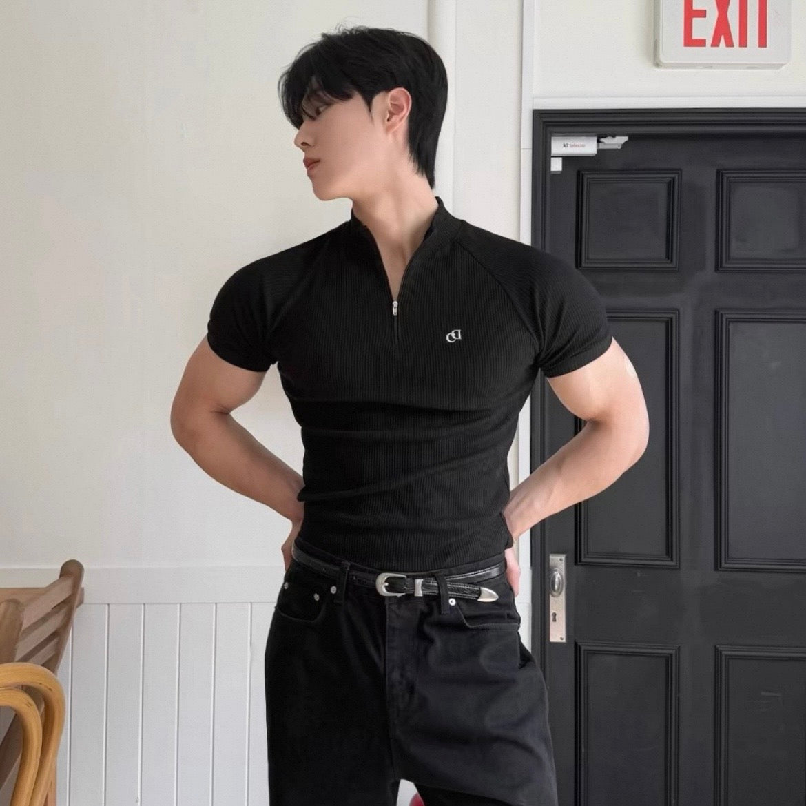 Textured Half-Zip Fitness T-Shirt