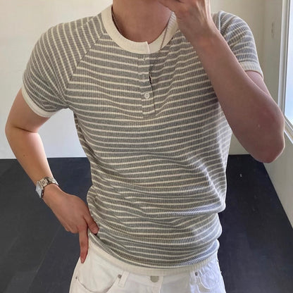 Retro Striped Henley T-Shirt