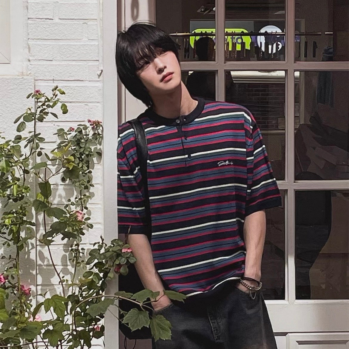 Retro Striped Henley T-Shirt
