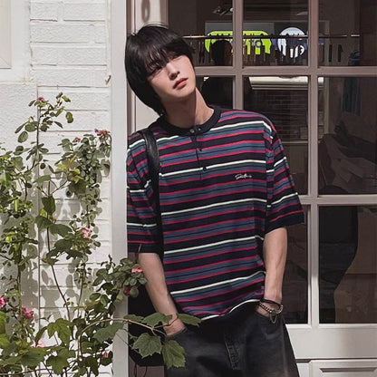 Retro Striped Henley T-Shirt