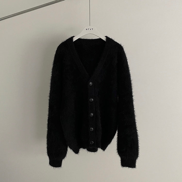 Mink V-Neck Knit Cardigan