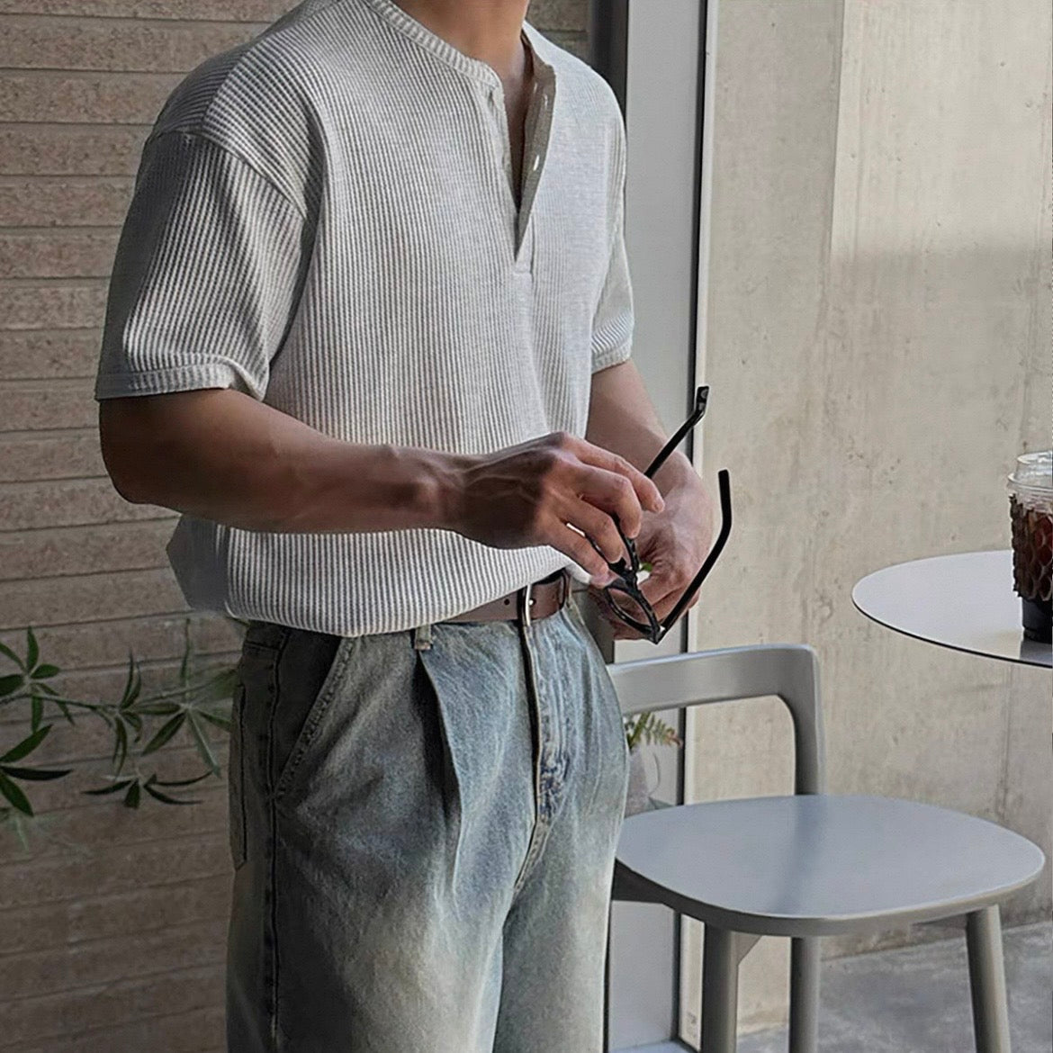 Waffle Texture Short-Sleeve T-Shirt