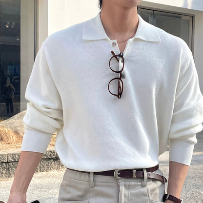 Lapel Casual White Knit