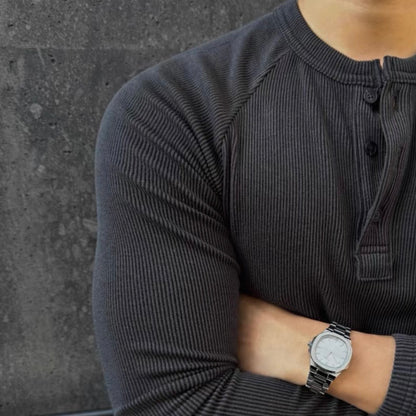 Muscle Fit Henley Neck Knit