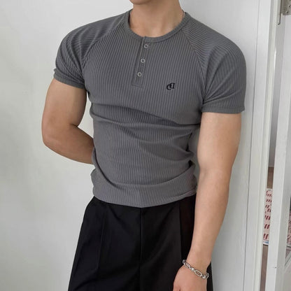 Textured Henley Short-Sleeve T-Shirt