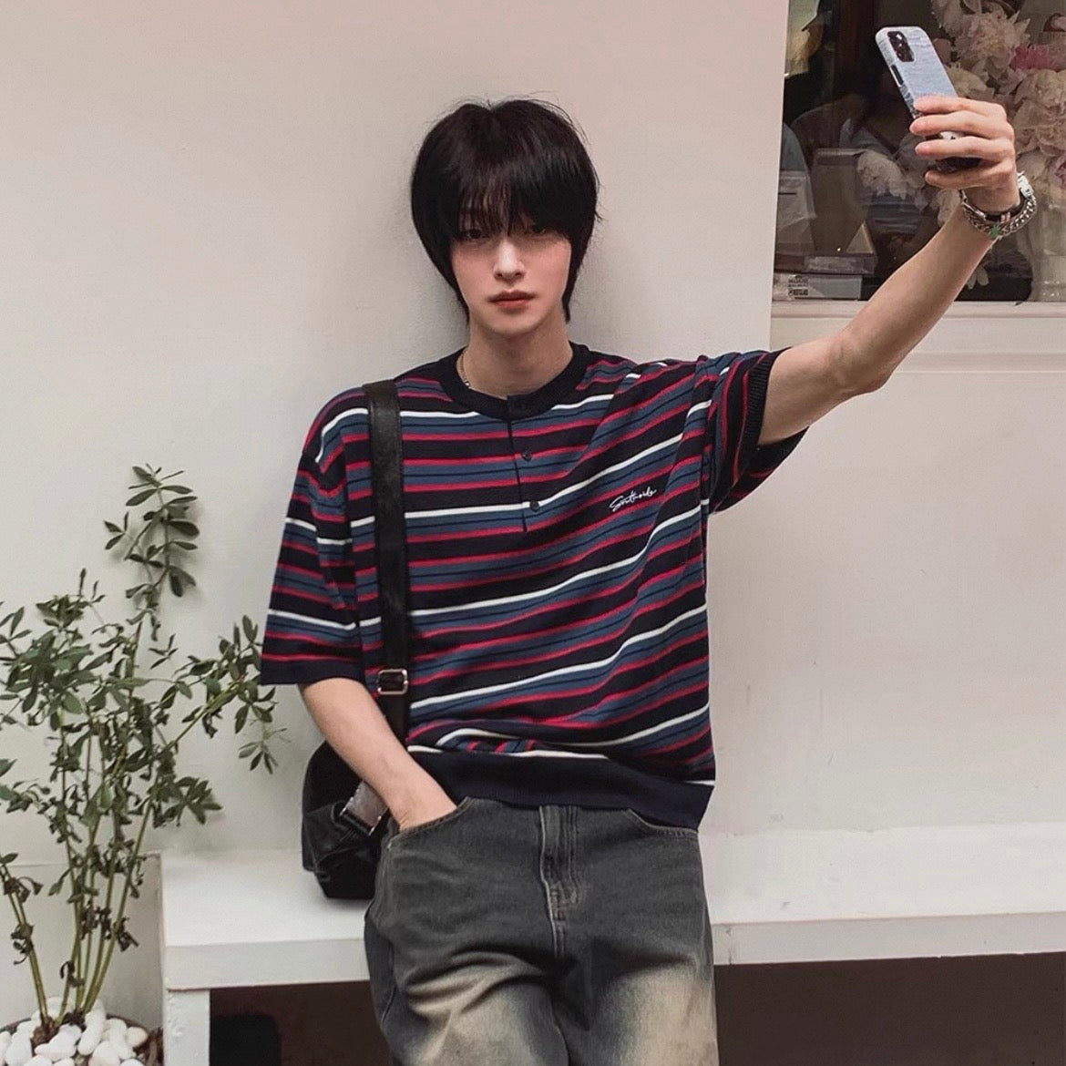 Retro Striped Henley T-Shirt