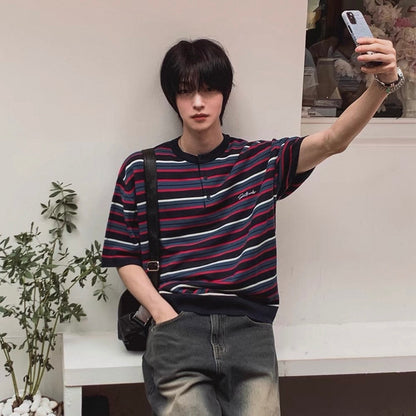 Retro Striped Henley T-Shirt