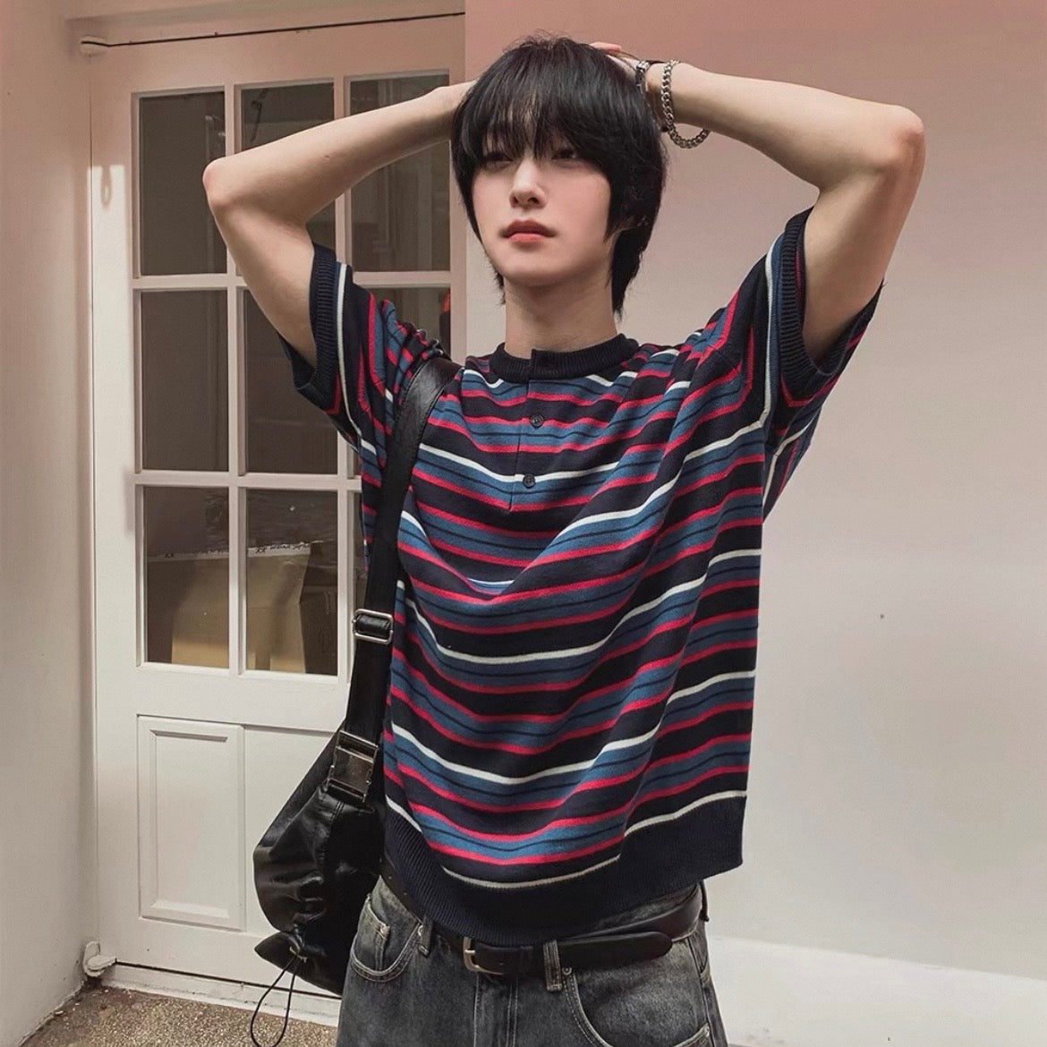 Retro Striped Henley T-Shirt