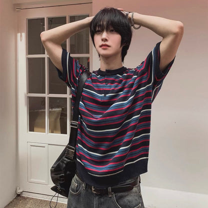 Retro Striped Henley T-Shirt