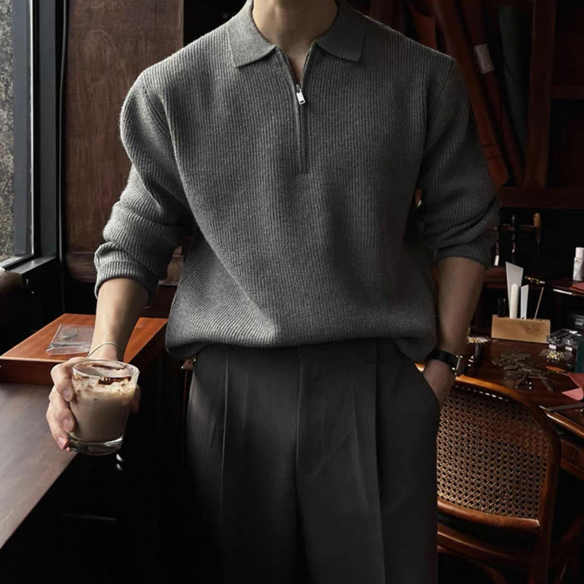 Lazy Half-Zip Knit Sweater