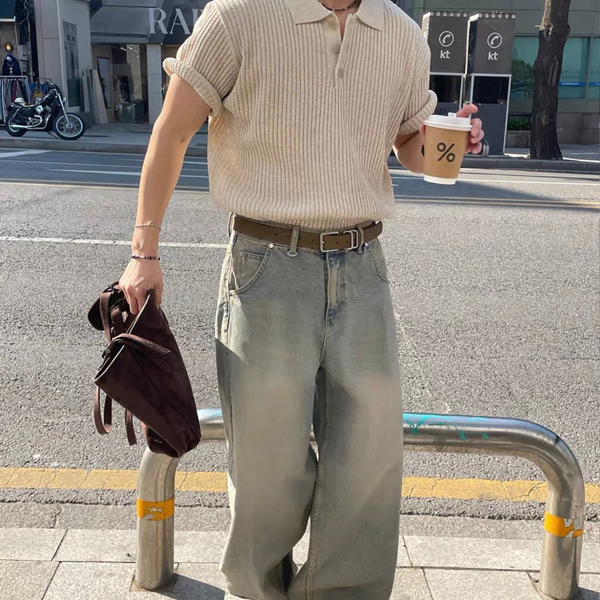 Vintage Wash Wide Denim Pants