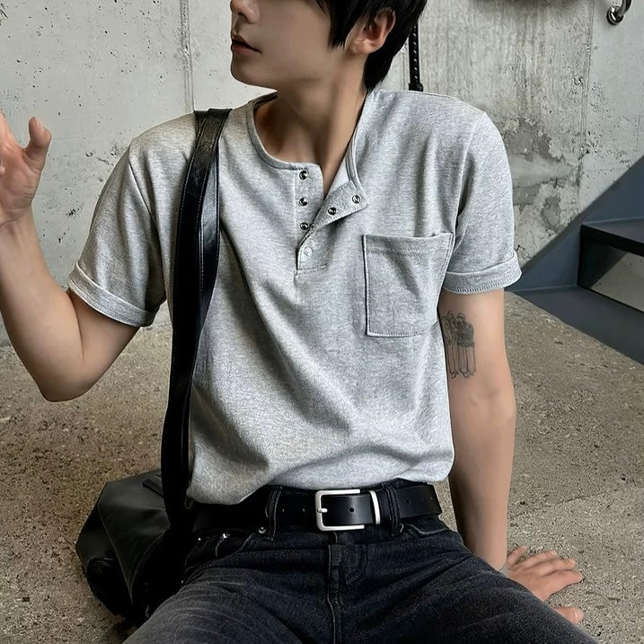 Men's Dark Gray Summer Henley T-Shirt