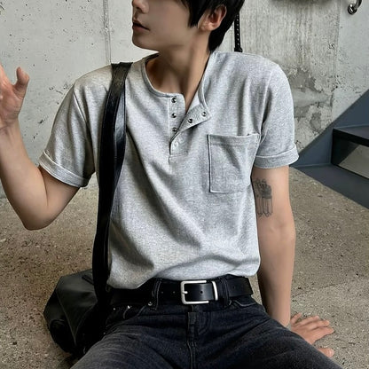 Men's Dark Gray Summer Henley T-Shirt