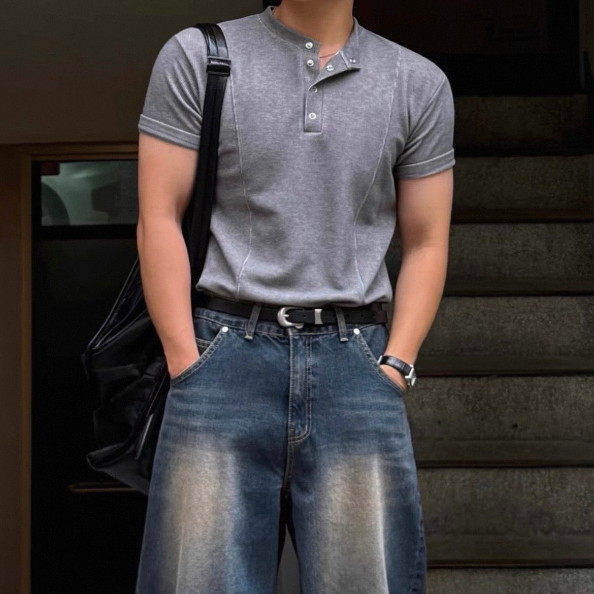 Slim Fit Half-Button T-Shirt
