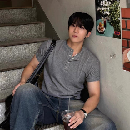 Slim Fit Half-Button T-Shirt