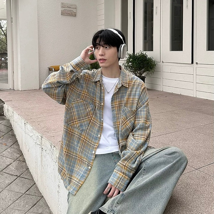 Korean Retro Casual Check Shirt