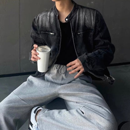 Vintage Wash Collarless Jacket