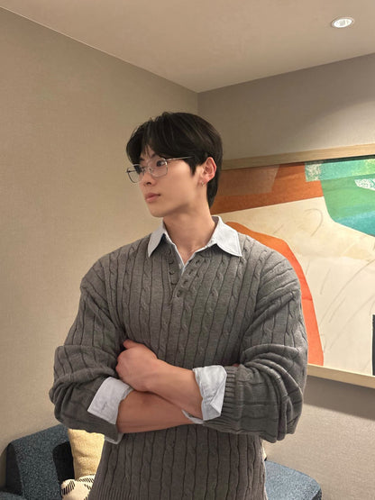 Henley Neck Knit Sweater