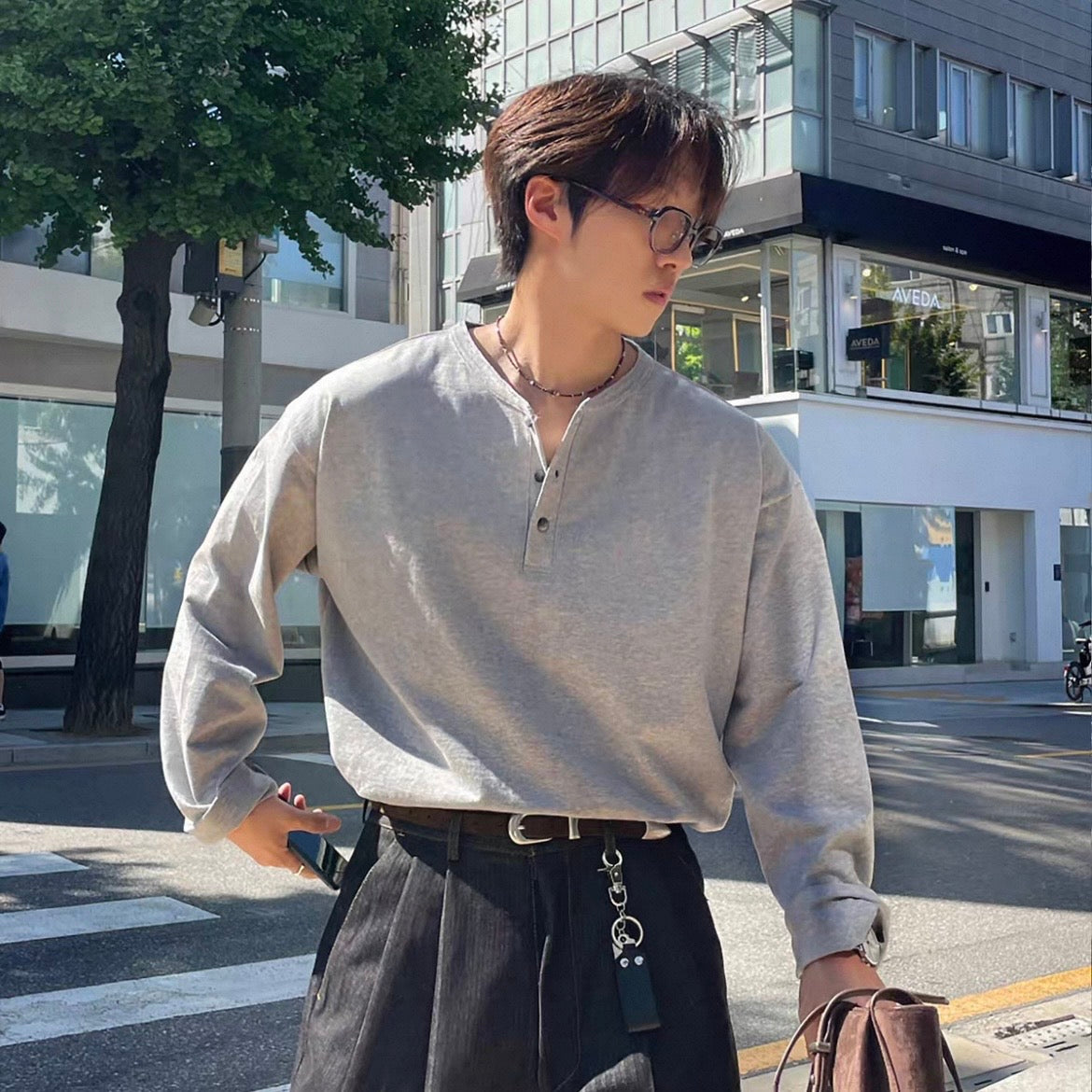 Soft Henley Neck Long Sleeve Tee