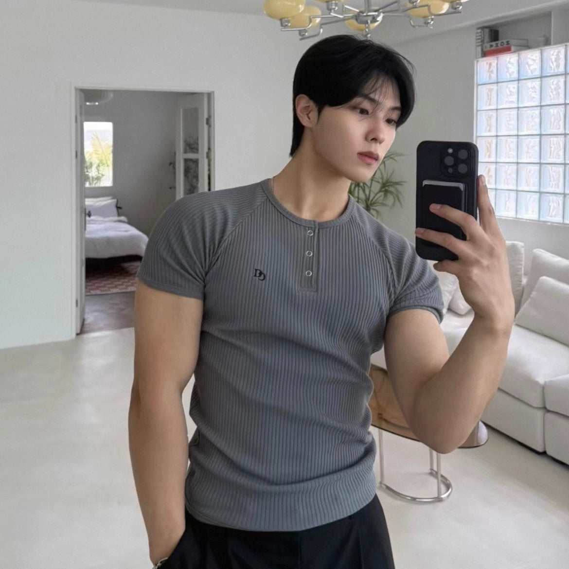 Textured Henley Short-Sleeve T-Shirt