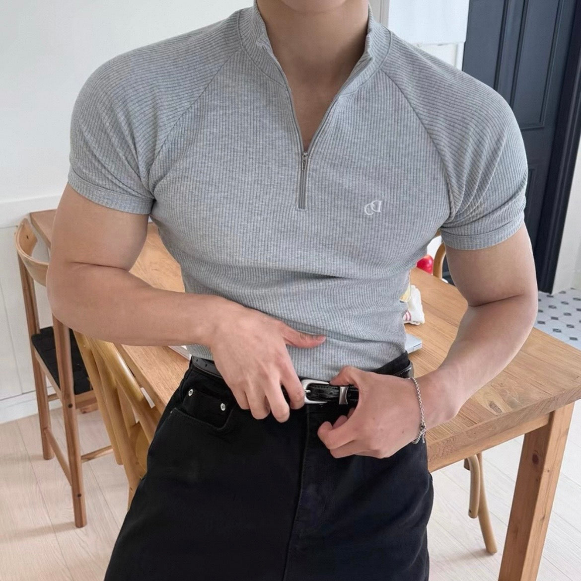 Textured Half-Zip Fitness T-Shirt