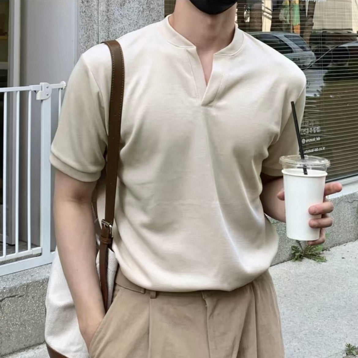 Korean V-Neck Cotton T-Shirt