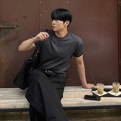 Korean Striped Cotton T-Shirt